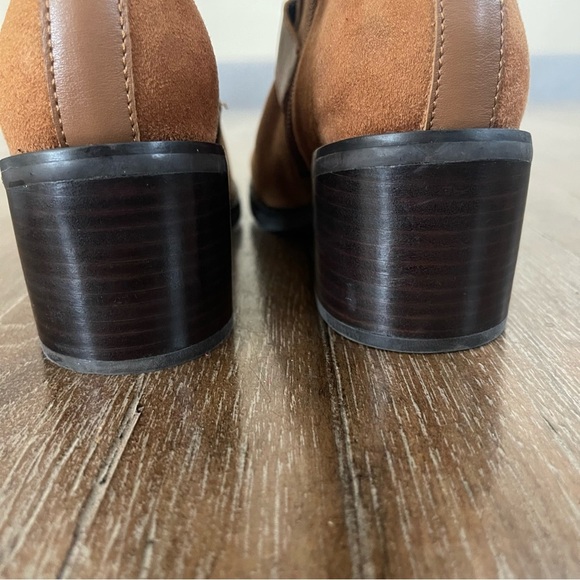 Donald Pliner Moto Boot Women 5 Tan Darby Harness Suede Ankle Bootie Buckle - Picture 5 of 13